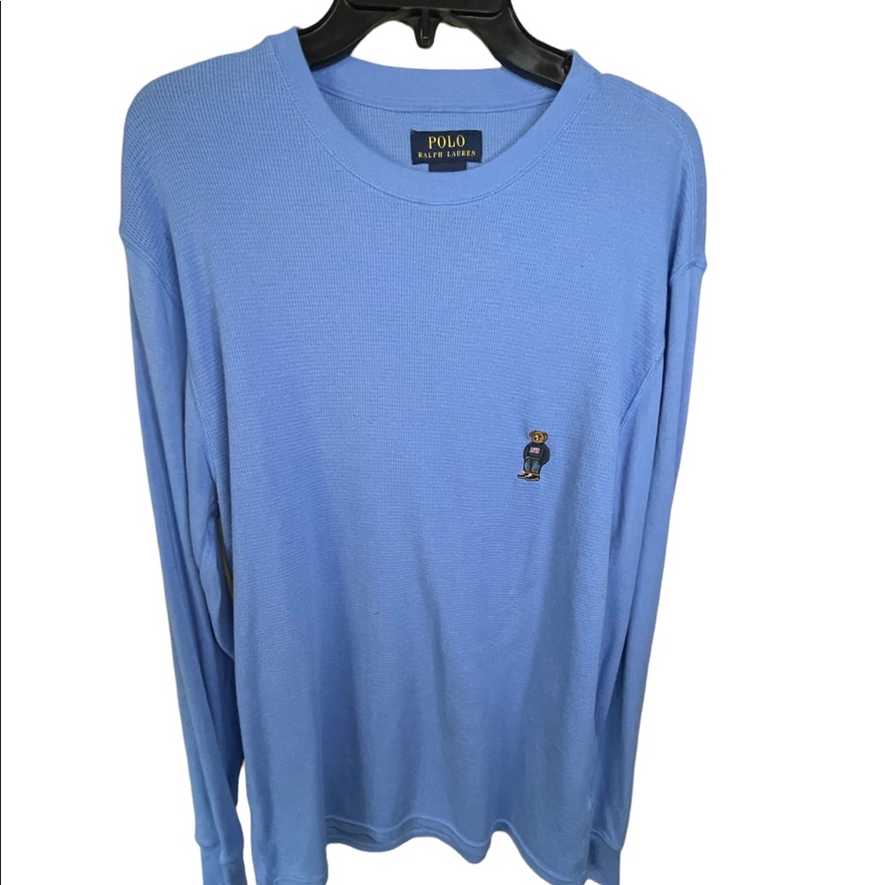 Polo Ralph Lauren Waffle Knit Bear Logo
Pullover Shirt Mens Size L Blue